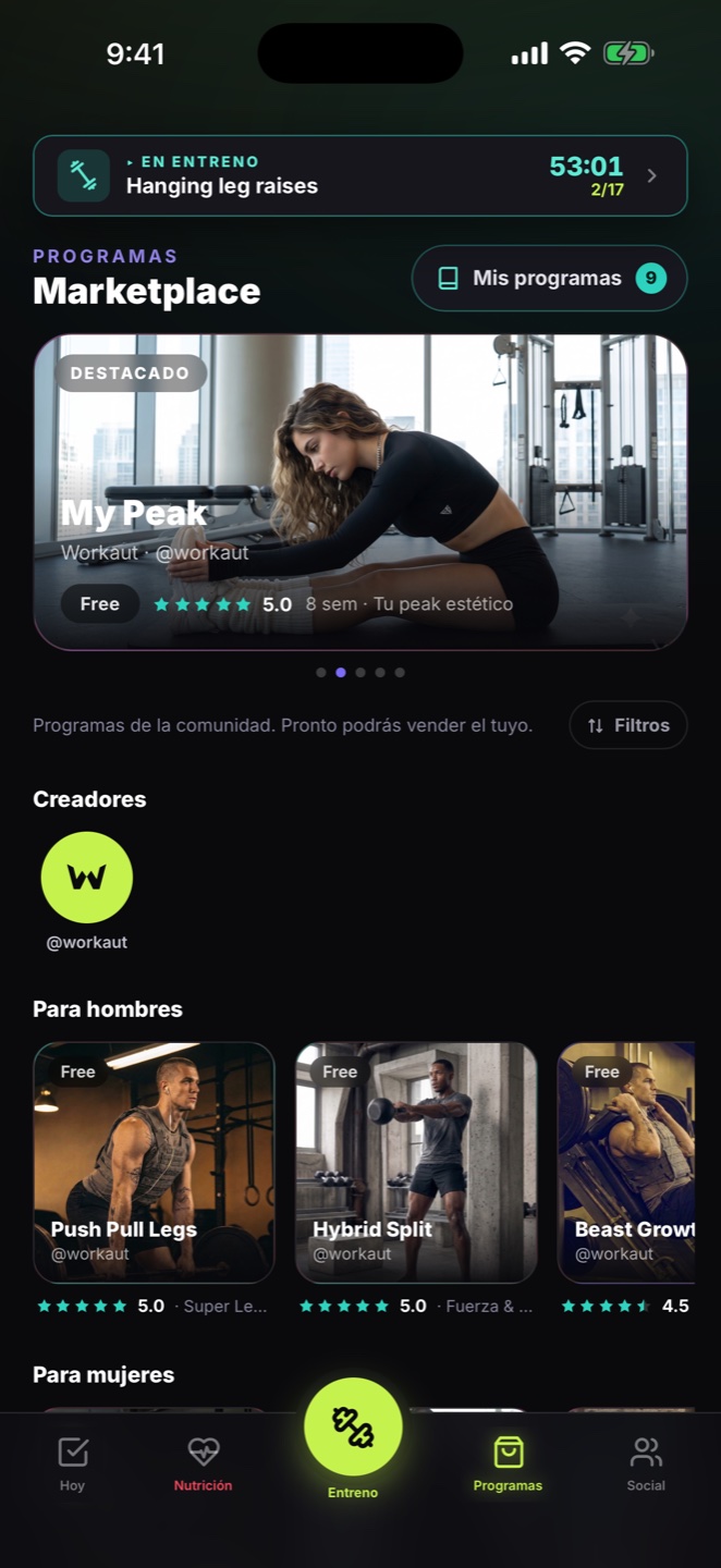 Tienda de programas de Workaut
